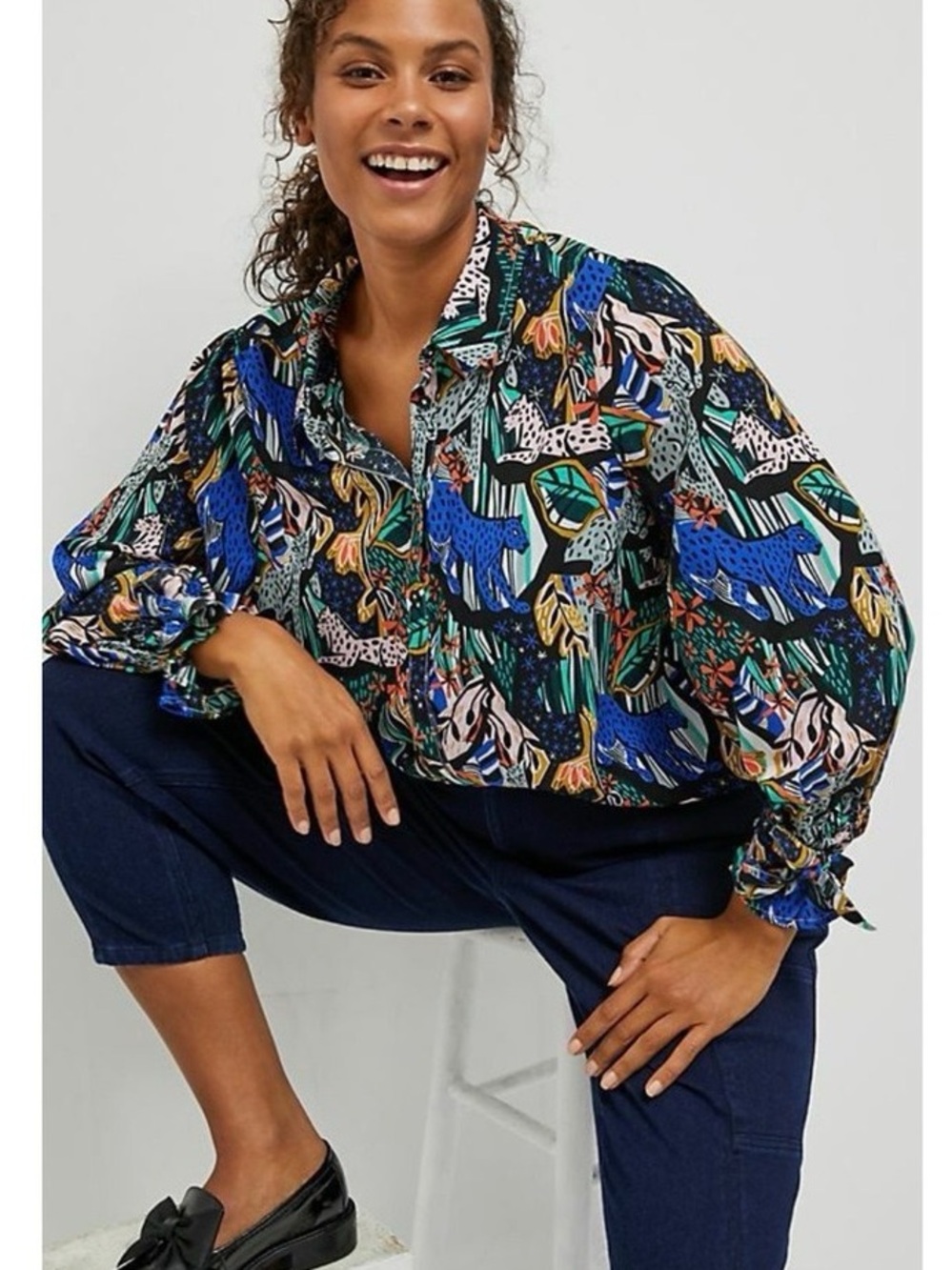 Anthropologie x Margaret Jeane jungle printed button down size 16 NWT